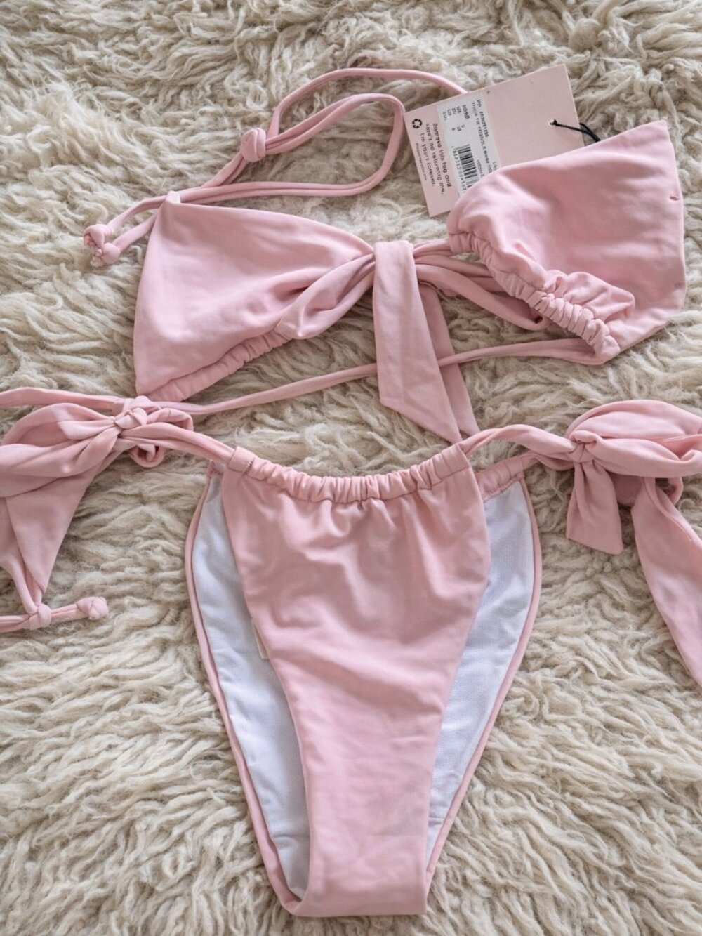 Pink Tie Bikini Set NWT Size 4 Bow Detail, high cut,
